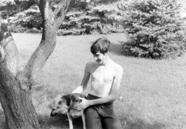 Spencer Smith and his dog Anamuush (Salteaux for 'big dog'), Summer 1981