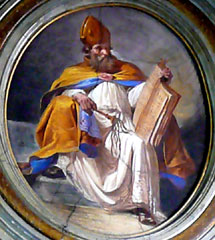 St. Ambrose with Book and Whip, Oil on canvas, Church of San Giuseppe alla Lungara, Rome, Italy.