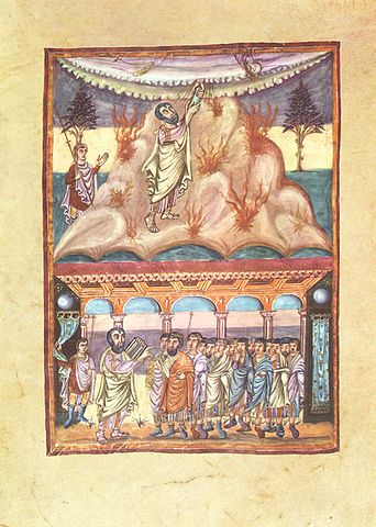 Carolingian book painters to 840, Moses Receiving the Tablets of the Law, parchment, before 840, British Museum, London, U.K.