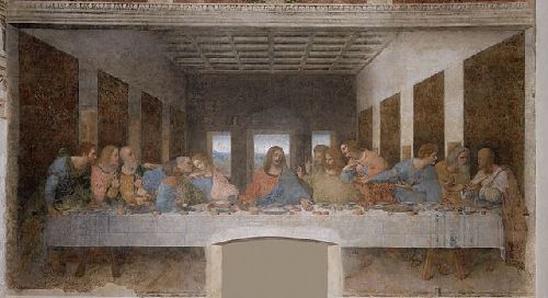 Leonardo da Vinci, Last Supper, tempera on gesso, pitch and mastic, 1495-1498, Santa Maria delle Grazie, Milan, Italy.